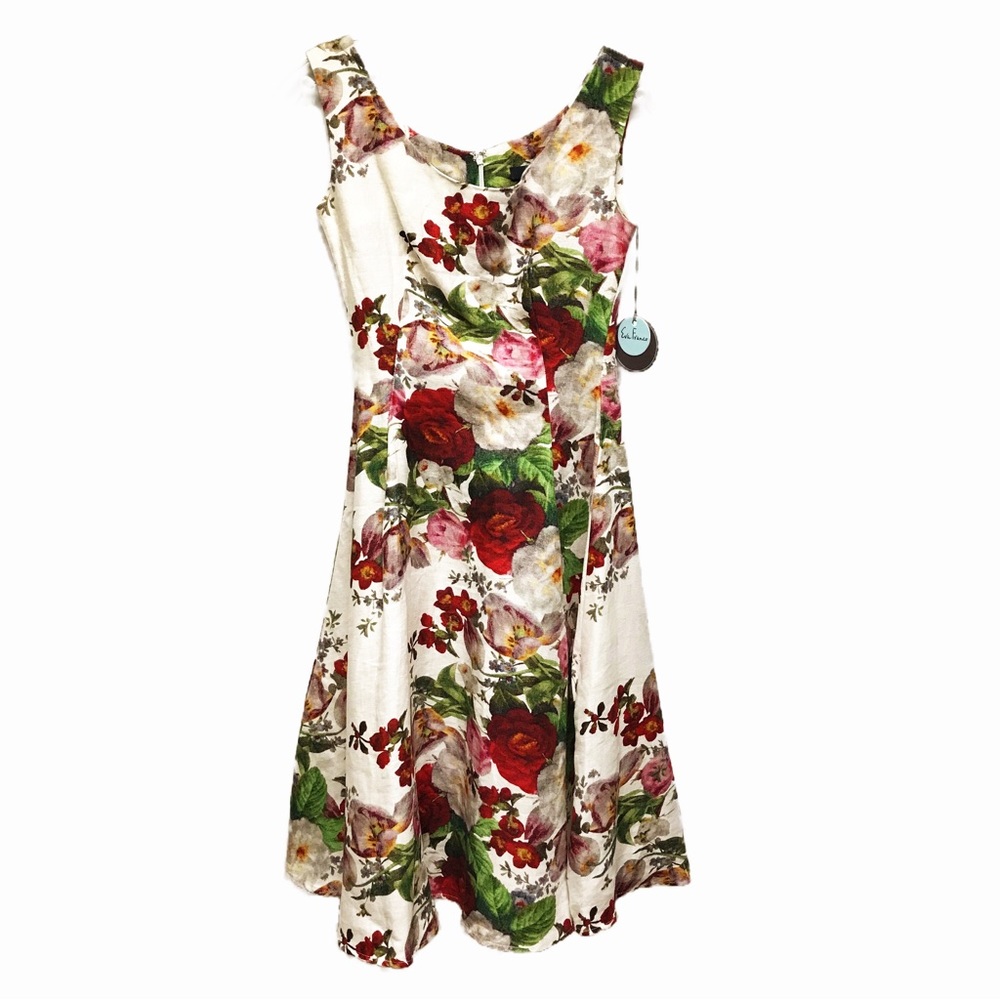 Anthropologie Eva Franco Floral Print Linen Midi Dress Size 0